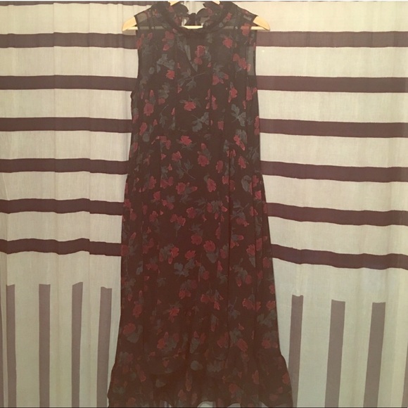 Zara rose print sheer ruffle hem dress. Size M - Picture 3 of 9